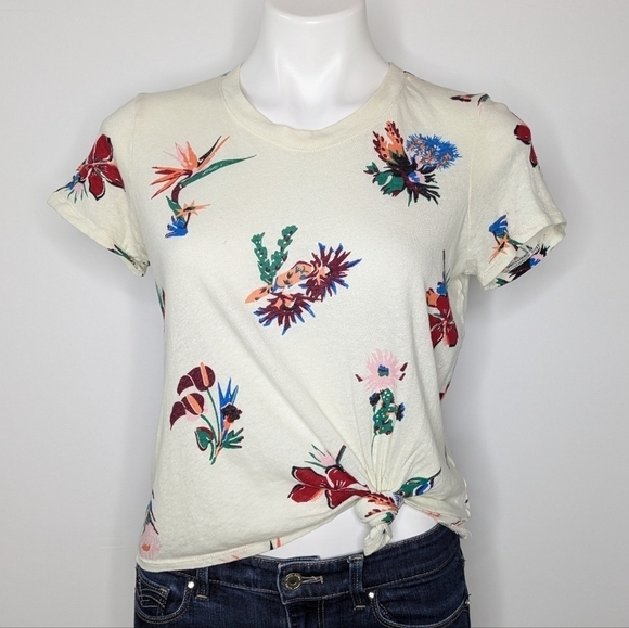 Madewell Tops - ✨3/$15 Madewell white red pink floral cotton side tie tshirt S